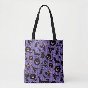 Halloween Pumpkins Bats Skulls Hexenstiefel Lila Tasche