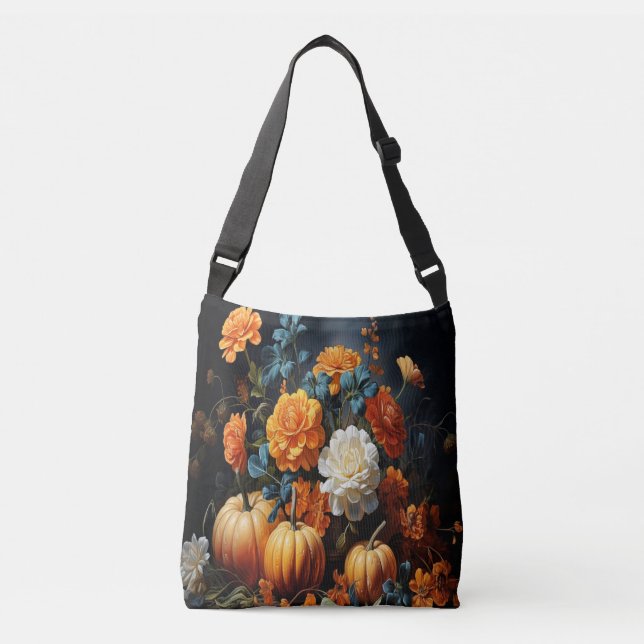 Halloween Pumpkins-Blume Tragetaschen Mit Langen Trägern (Vorderseite)