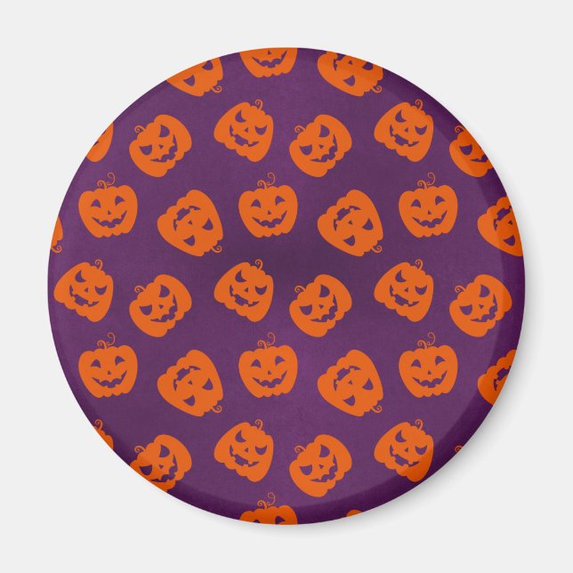 Halloween Pumpkins im Lila Hintergrundemuster Magnet (Vorne)