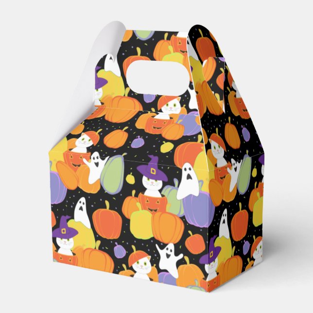 Halloween Pumpkins Katzen und Geister farbenfroh Geschenkschachtel (Vorderseite)
