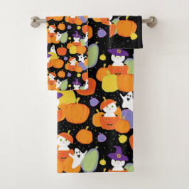 Halloween Pumpkins Katzen und Geister farbenfroher Badhandtuch Set
