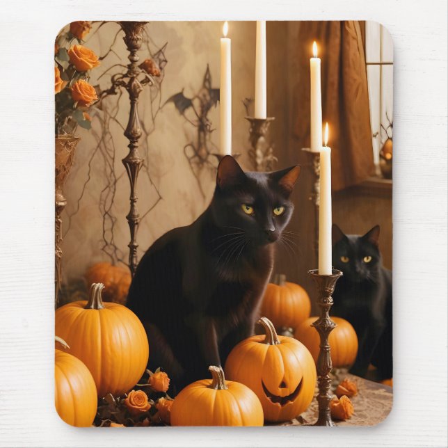 Halloween Pumpkins Katzenjammer Niedlich Spooky Fe Mousepad (Vorne)