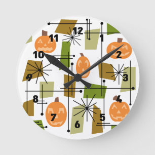 Halloween Pumpkins Mitte des Jahrhunderts Runde Wanduhr