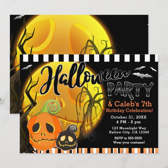 Halloween Pumpkins Moonlight Costume Party Einladung (Vorne/Hinten)