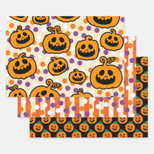 Halloween Pumpkins Orange Black Theme Geschenkpapier Set
