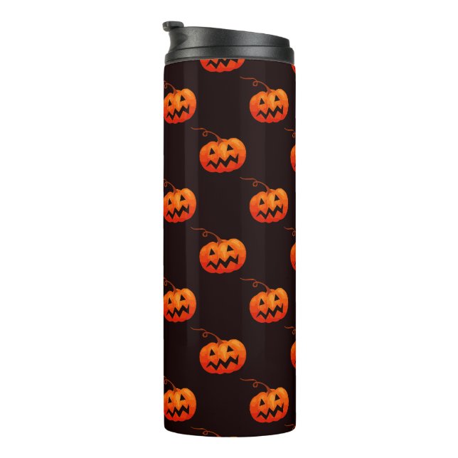 Halloween Pumpkins, Orange Pumpkins Trick oder Tre Thermosbecher (Nach rechts gedreht)