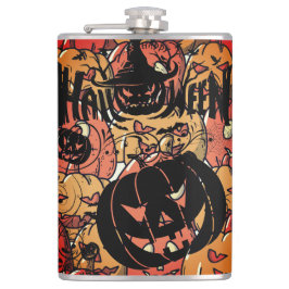 Halloween, Pumpkins Party, Black Pink Flachmann