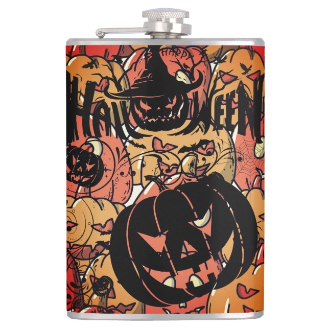 Halloween, Pumpkins Party, Black Pink Flachmann (Vorderseite)