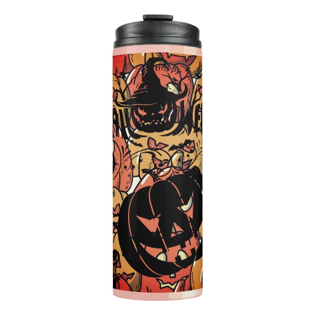 Halloween, Pumpkins Party, Black Pink Thermosbecher (Vorderseite)