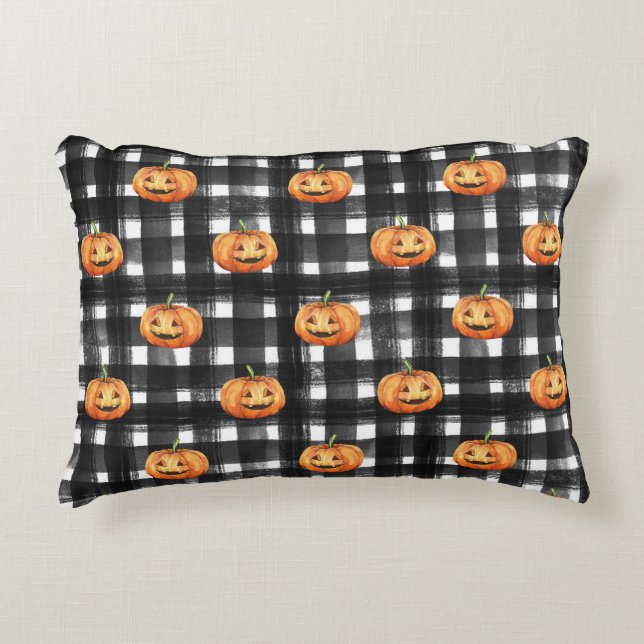 Halloween Pumpkins: Schachbrettmuster. Dekokissen (Vorderseite)