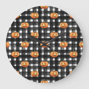 Halloween Pumpkins: Schachbrettmuster. Große Wanduhr