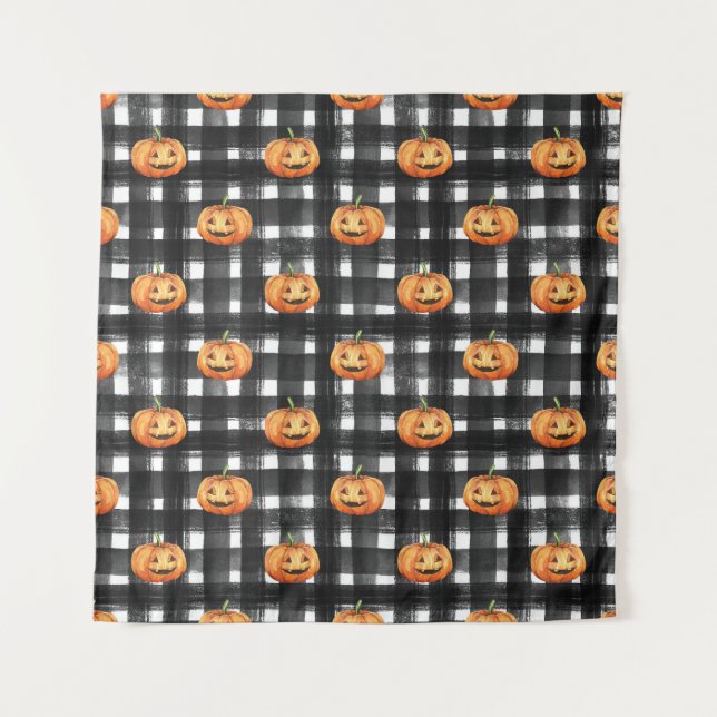 Halloween Pumpkins: Schachbrettmuster. Wandteppich (Vorderseite)