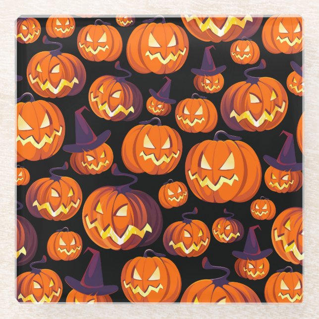 Halloween Pumpkins: Spooky Seamless Pattern. Glasuntersetzer (Vorderseite)