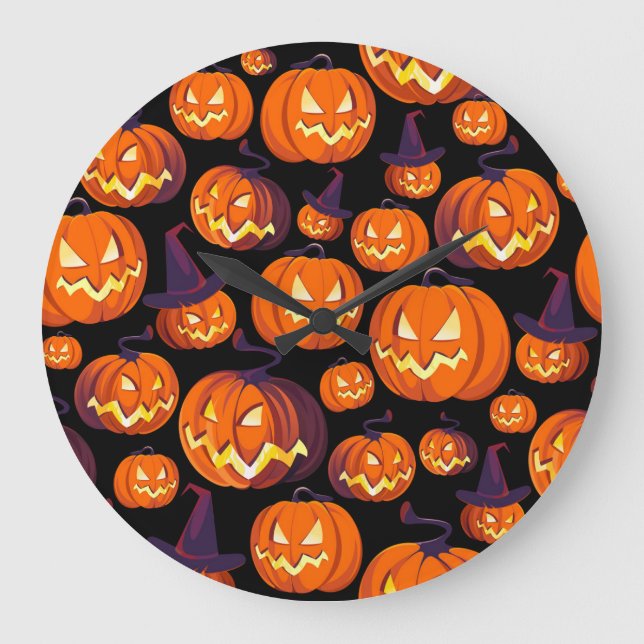 Halloween Pumpkins: Spooky Seamless Pattern. Große Wanduhr (Vorderseite)
