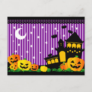 Halloween Pumpkins, Spuk Haus und Fledermäuse Postkarte