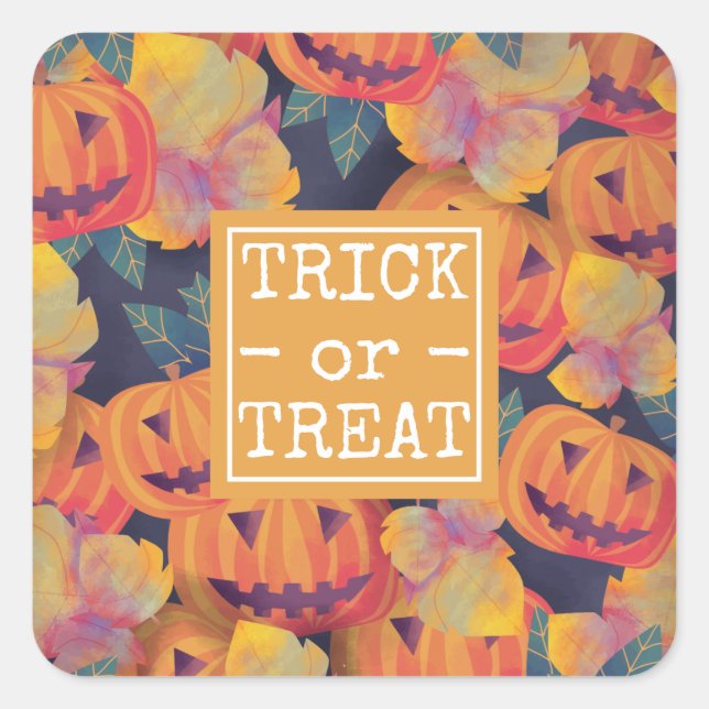 Halloween Pumpkins Trick oder Treat | SIEGEL Quadratischer Aufkleber (Vorderseite)