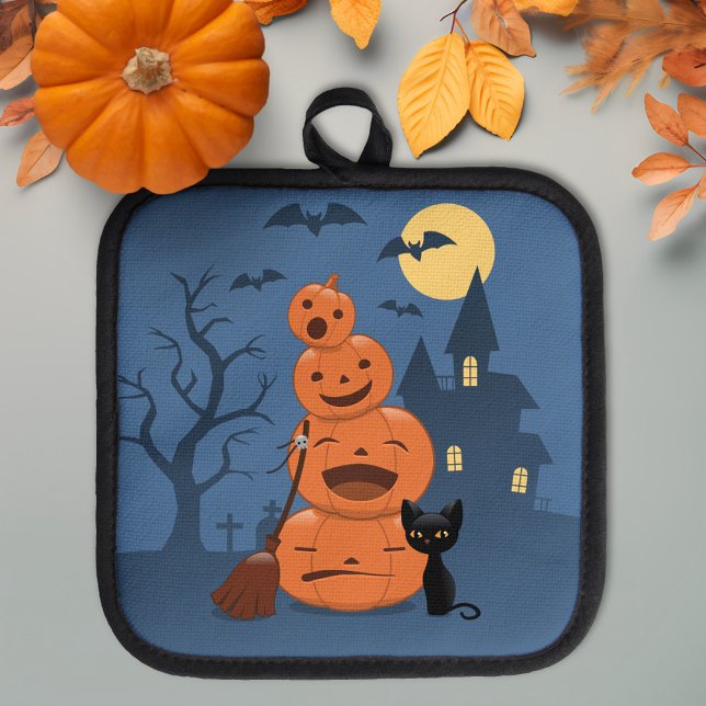 Halloween Pumpkins und Black Cat auf Blue Topflappen (Von Creator hochgeladen)