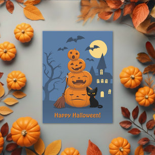 Halloween Pumpkins und Black Cat Postkarte