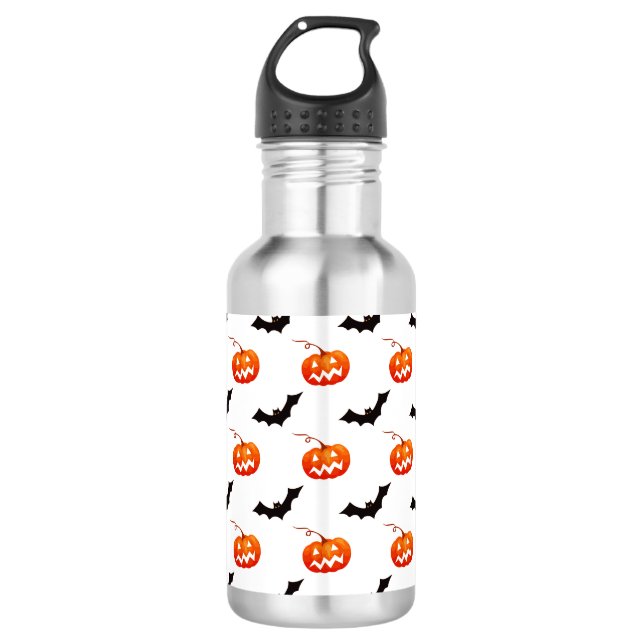 Halloween Pumpkins und Fledermäuse, Trick oder Tre Edelstahlflasche (Vorderseite)