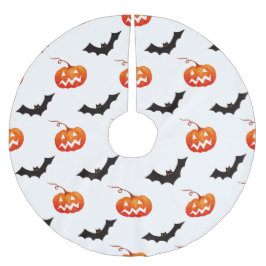 Halloween Pumpkins und Fledermäuse, Trick oder Tre Polyester Weihnachtsbaumdecke