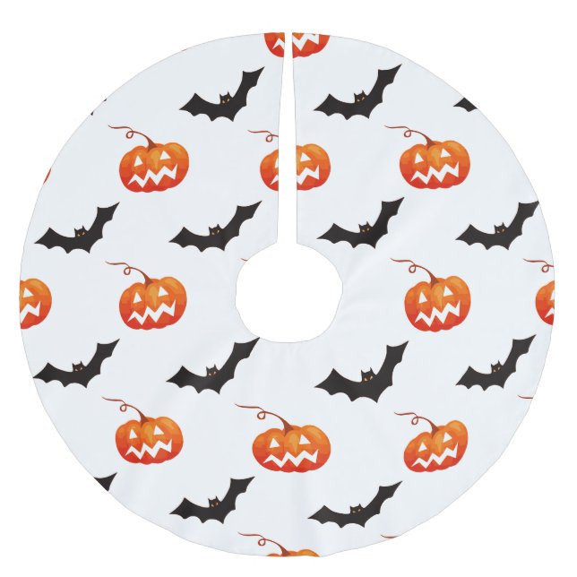 Halloween Pumpkins und Fledermäuse, Trick oder Tre Polyester Weihnachtsbaumdecke (Vorderseite)