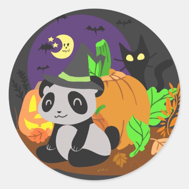 Halloween Pumpkins und Panda Runder Aufkleber (Vorderseite)