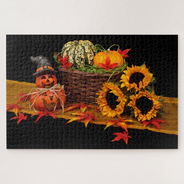 Halloween Pumpkins und Sonnenblumen Jigsaw Puzzle (Horizontal)