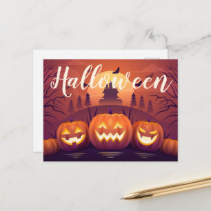 Halloween Pumpkins und Spuk Haus Postkarte