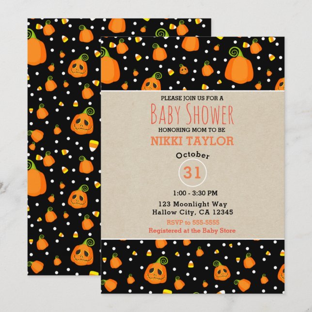 Halloween Pumpkins Whimsical Baby Dusche Einladung (Vorne/Hinten)