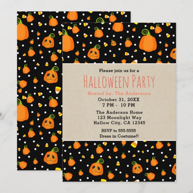 Halloween Pumpkins Whimsisches Party Einladung (Vorne/Hinten)