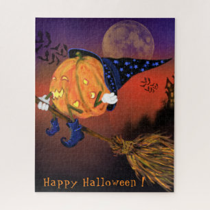 Halloween Puzzle Sorcière Citrouille Volant Broom