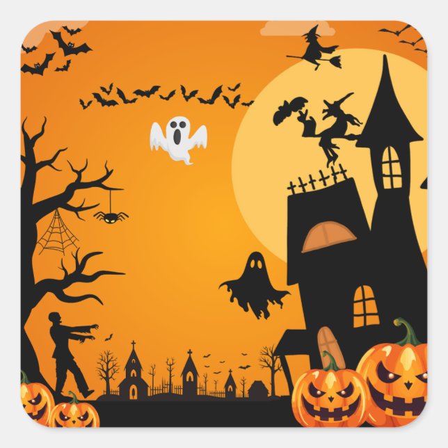 Halloween Quadratischer Aufkleber (Vorderseite)