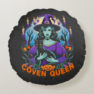 Halloween QUEEN Hexenkunst mit Black Cat Design Rundes Kissen