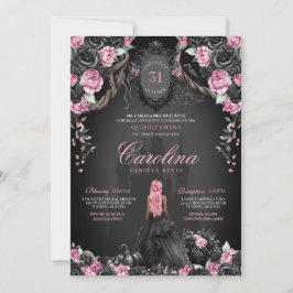 Halloween Quinceañera Black & Pink Gothic Princess Einladung