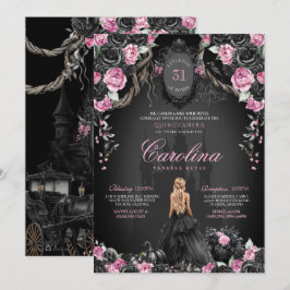 Halloween Quinceañera Black & Pink Gothic Princess Einladung