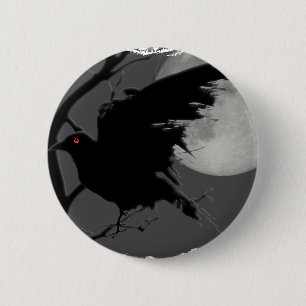 Halloween-Rabe in der Niederlassung mit Vollmond Button