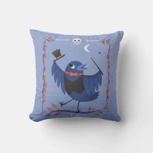 Halloween Rabe Krähe Mond Blau Kissen