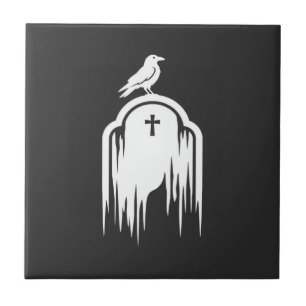 Halloween-Raben-Grabstein-Silhouette-Design Fliese