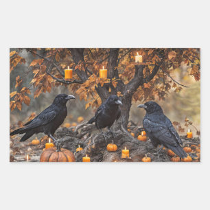 Halloween Raben Kürbisse und Kerzen Rechteckiger Aufkleber