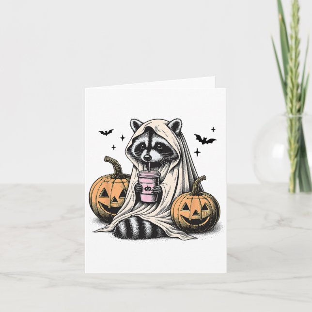 Halloween Raccoon Ghost Karte (Vorderseite)