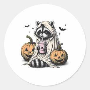 Halloween Raccoon Ghost Runder Aufkleber