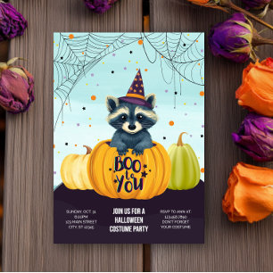Halloween Raccoon Pumpkin Niedlich Costume Party Einladung