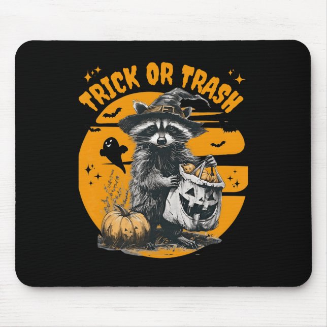 Halloween Raccoon Trick oder Mülleimer Retro Racco Mousepad (Vorne)
