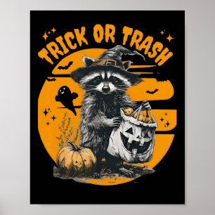 Halloween Raccoon Trick oder Mülleimer Retro Racco Poster