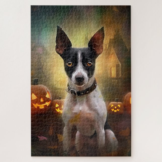 Halloween Rat Terrier mit Pumpkins Beängstigend (Vertikal)