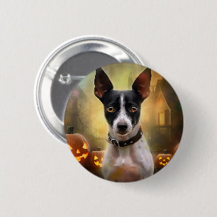 Halloween Rat Terrier mit Pumpkins Beängstigend Button