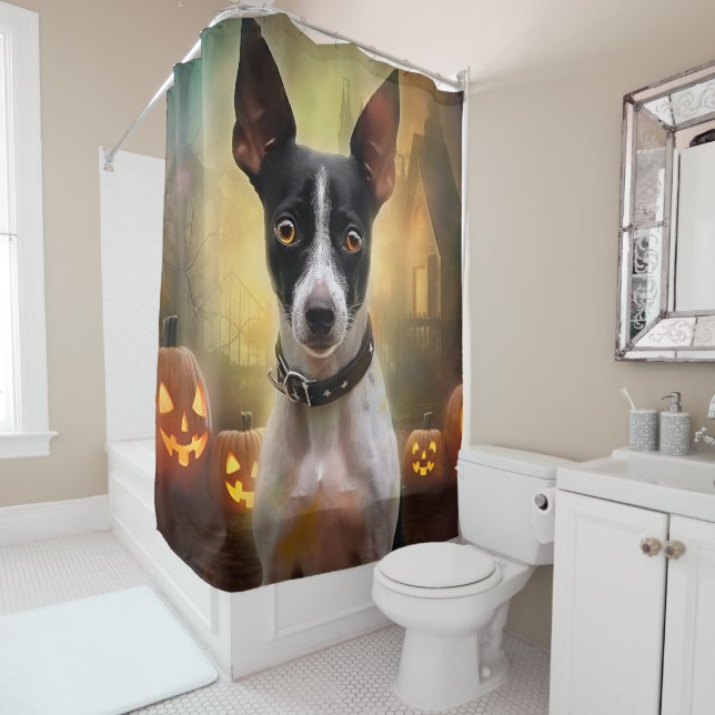 Halloween Rat Terrier mit Pumpkins Beängstigend Duschvorhang (Beispiel)