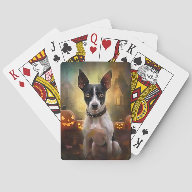 Halloween Rat Terrier mit Pumpkins Beängstigend Spielkarten (Rückseite)