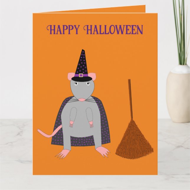 Halloween Rat und Broom Custom Karte (Vorderseite)