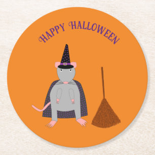 Halloween Rat und Broom Custom Runder Pappuntersetzer